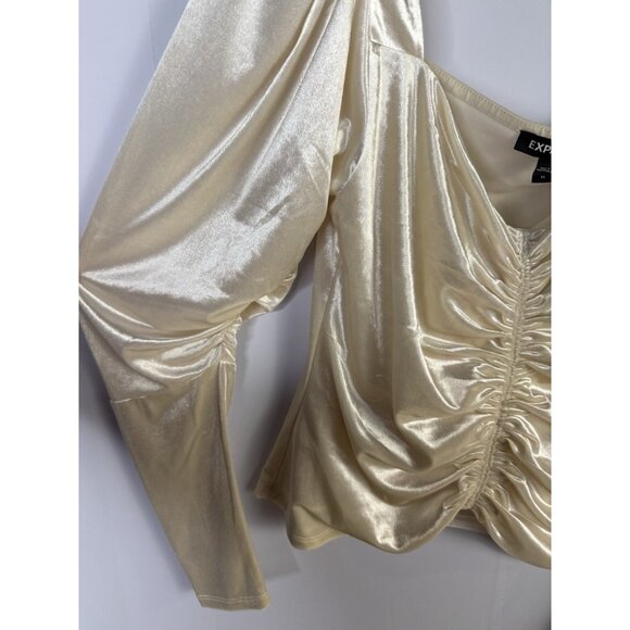 Express Womens size M Cream Velvet Ruched Front Top Princess Coquette Fairy - Picture 3 of 7